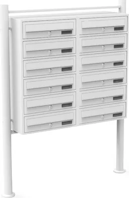 Obrázok produktu pre Systém poštových schránok Wiltec 12 biely 945 x 270 x 1500 mm, voľne stojaca poštová schránka s 2x6 priehradkami, kľúčom a menovkou, poštová schránka so stojanom
