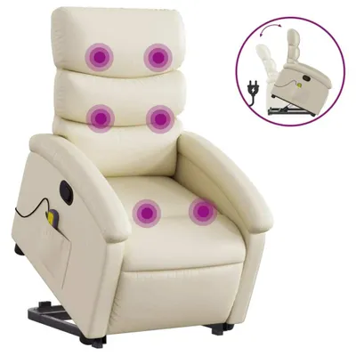 Image de vidaXL Fauteuil de massage avec releveur Crème Similicuir
