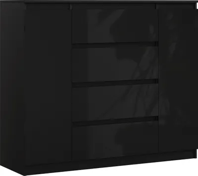 Image de Commode, couleur : noir brillant, dimensions : 140 x 39 x 101 cm