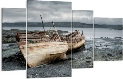 Produktbild von Bild auf Leinwand - Leinwandbild - Boot Wrack Ufer - 120x70cm - Wand Bild - Wanddeko - Wandbilder - Leinwanddruck - Bilder - Kunstdruck - Wanddekoration - Leinwand bilder - Wandkunst - DL120x70-3810