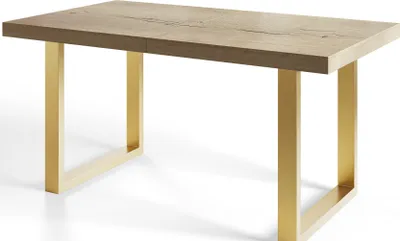 Obrázek produktu pro Alpi Moebel, obdélníkový jídelní stůl Loft-U, moderní stůl v industriálním stylu 140 x 80 x 77 cm, Halifax s kovovými nohami ve zlaté barvě