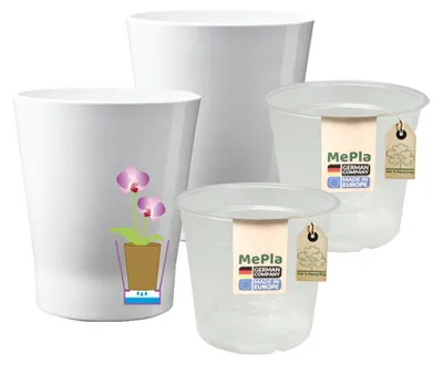 Produktbild von MePla - 2 Stück - Orchideenkübel Merina ø 14 Weiss + Pflanztopf Orchidee ø 12