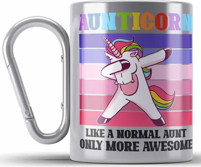 Produktbild von Trendation - Tante Geschenk Edelstahl Tasse Karabiner Lustiger Spruch Aunticorn Geschenkidee für Beste Tante (Silber)