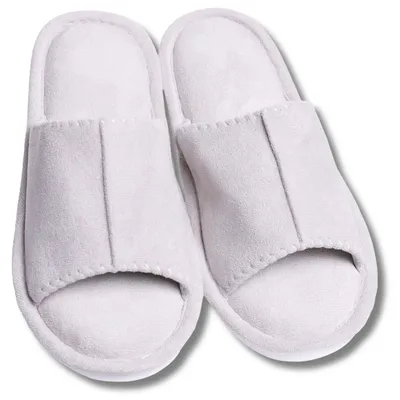 Produktbild von Hausschuhe Damen Weiß - Velours Hausschuhe 38-39 - offene Zehen Hausschuhe - bequeme Slipper - rutschfeste Sohle