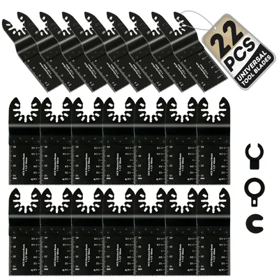 Immagine prodotto di Set di lame per seghetto oscillante multifunzione, 22 pezzi, lame robuste per legno, plastica e metallo