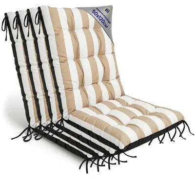 Produktbild von Gartenstuhlauflagen Hochlehner 4er Set 50x120 cm Outdoor Weiß-beige gestreift