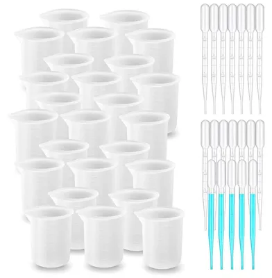 Productafbeelding van Siliconen maatbekers set, 25 stuks, 100 ml, antiaanbak mengbekers met druppelfunctie, geschikt voor epoxyhars