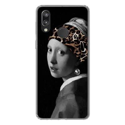 Produktbild von MuchoWow® Handyhülle Schutzhülle Hülle für Huawei P20 Lite (2020) Mädchen mit dem Aufdruck - Pantheraufdruck - Schwarz - Weiß Silikon Softcase Handy Hülle - Kartenhalter