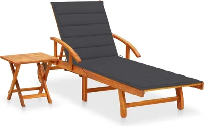 Produktbild von Sonnenliege mit Tisch und Auflage Akazie Massivholz