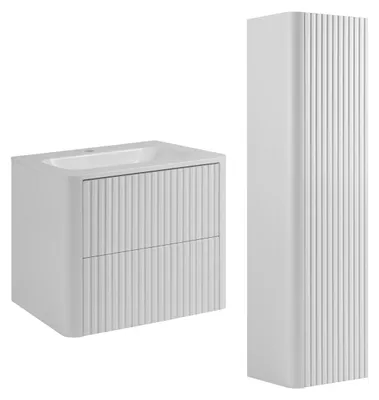 Produktbild von Badmöbel-Set Schrank 60 mit Waschbecken und Hochschrank, Weiß, 60,30 x 48,4 x 43,7 cm