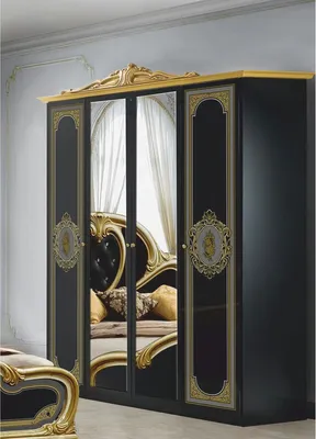 Produktbild von Casa Padrino Luxus Barock Schlafzimmer Schrank Schwarz / Gold 177 cm - Barock Schlafzimmer Möbel