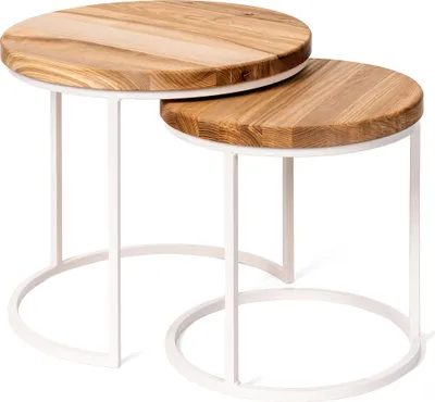 Immagine prodotto di LAMO Manufaktur Tavolini da salotto moderni sovrapponibili in legno - set di 2 pezzi - Tavolino rotondo da salotto, tavolino laterale da divano - Tavolini piccoli - Colore: noce-marrone, gambe: avorio
