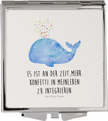Produktbild von Mr. & Mrs. Panda Handspiegel Wal Konfetti - Weiß - Geschenk, Mini Spiegel, Trennung, Abnehmen, Geburtstag, Wale, Schminkspiegel, Frauen, Diät, Kosmetikspiegel, klein