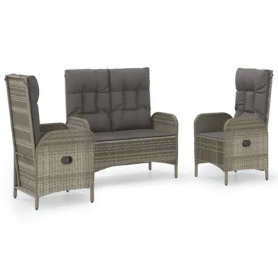 Produktbild von 3-tlg. Garten-Essgruppe mit Kissen Grau Poly Rattan