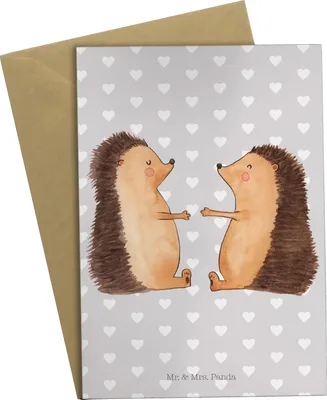 Produktbild von Mr. & Mrs. Panda babykarte Igel Liebe - Grau Pastell - Geschenk, Freundin, glückwunschkarten, einladungskarten, Grußkarte, Grußkarten, weihnachtskarten, Hochzeitstag