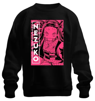 Produktbild von Nezuko Demon Slayer Kimetsu no Yaiba Bambus Beißstück Rosa Sweatshirt Pullover, Schwarz, S