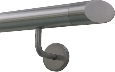 Produktbild von TIBU Handlauf Edelstahl 42,4 mm Geländer 0,3m - 6m, Länge 390 cm, Ende schräges Endstück und gewinkelte Halter