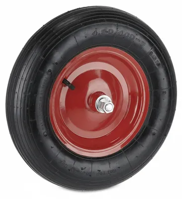 Image de Roue de brouette Relaxdays 4.80 4.00-8, pneumatique, jante en acier, avec axe, roue de secours 4 PR pour brouette, 120 kg, noir/rouge