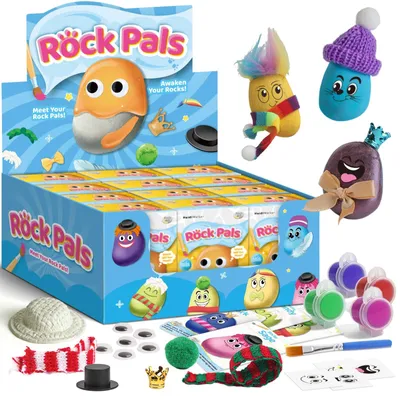 Imagen del producto de Kit de manualidades creativo para niños, con pinturas y pinceles, ideal para crear un set de arte "hazlo tú mismo". Perfecto como regalo de Navidad para niños. Divertido set de 12 piedras para pintar