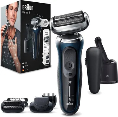 Obrázok produktu pre Braun Series 7 Shaver Men, elektrický holiaci strojček a zastrihávač, čistiaca stanica, 360° Flex, Wet & Dry, nabíjací a bezdrôtový, darčekový, 71-B7850cc, modrá