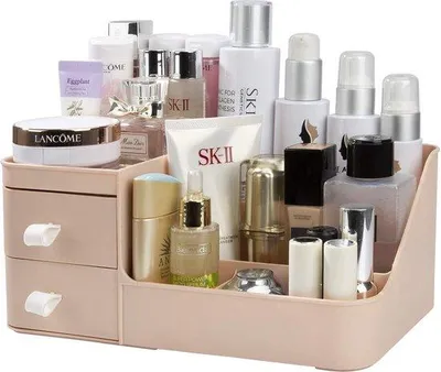 Productafbeelding van Make-upbox met 3 vakken, organizer voor mascara, lippenstift, nagellak, geschikt voor de badkamer, make-uptafel of kantoor