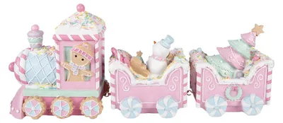 Obrázek produktu pro Dekorační figurka na vánoční výzdobu Clayre & Eef, vlak, růžová, plast, rozměry 45x12x19 cm