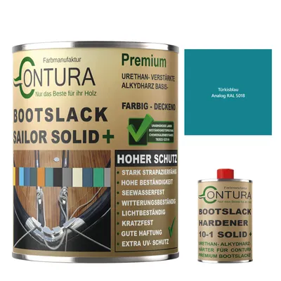 Produktbild von Contura 2.75Liter 2K Bootslack SEIDENMATT RAL Farbe Yachtlack Holzlack GFK Metall Boot Schiffslack - Türkisblau RAL 5018 - (2.5 Liter + 250ml. HÄRTER)