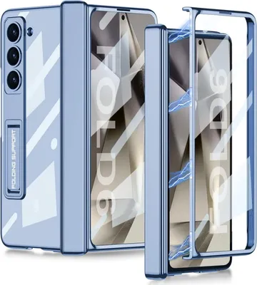 Obrázek produktu pro Pouzdro na Samsung Galaxy Z Fold 6, s Magnetické ochranou pantu, PC průhledné krytem, stojánkem a ochranou displeje modré