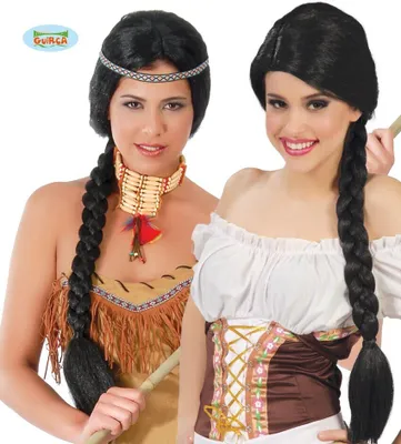 Produktbild von Prinzessin Mittelalter Perücke Kostüm Lang Zopf Schwarz Blond Braun Karneval Langer Braid Haar, Farbe: Schwarz
