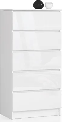 Produktbild von Kommode in weiß Hochglanz mit 5 geräumigen Schubladen, 60 cm breit, 121 cm hoch  Organizer Kommode mit Schubladen Holz Highboard Sideboard Schrank