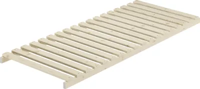 A wooden bed frame slatted base.