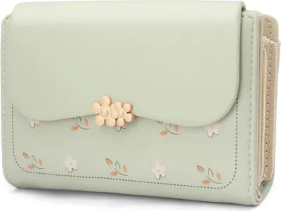 Image de Porte-monnaie pour femme Petit porte-monnaie vert à multiples compartiments et poche zippée pour la monnaie