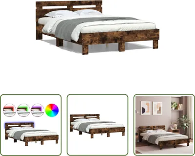 Produktbild von The Living Store Bettgestell mit Kopfteil LED-Beleuchtung Räuchereiche 120x190cm