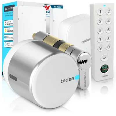 Image de Tedee GO2 Alu Serrure Connectée WiFi avec Bridge, Keypad PRO et Cylindre EXXO Smart | Sécurité Classe 6, Empreinte Digitale | Compatible Matter, Alexa
