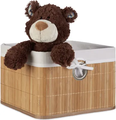 Produktbild von 4 x Aufbewahrungskörbe, Stoffbezug, Bambus, rechteckig, Bad, Accessoires, Spielzeug, HxBxT: 20x31x31 cm, natur