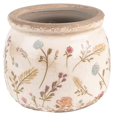 Productafbeelding van Clayre & Eef bloempot, diameter 12 cm, hoogte 9 cm, roze beige keramiek, voor bloemen