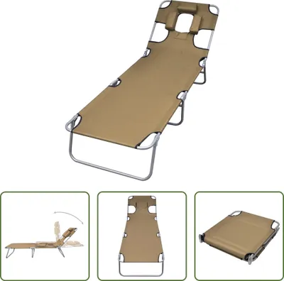 Immagine prodotto di The Living Store Lettino prendisole pieghevole Cuscino per la testa Schienale regolabile Taupe