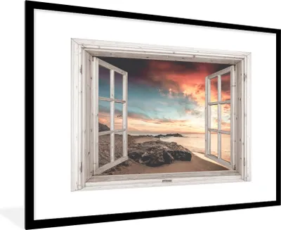 Produktbild von MuchoWow® Gerahmtes Poster Aussicht - Strand - Meer 90x60 cm - Poster mit Schwarzem Bilderrahmen Wandposter Rahmen Foto Bilder - Wanddekoration - Fotos