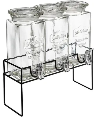 Image de Triple fontaine à boisson en verre avec support en métal - 3 x 1,5L - L 32,5 x P 15,5 x H 36 cm