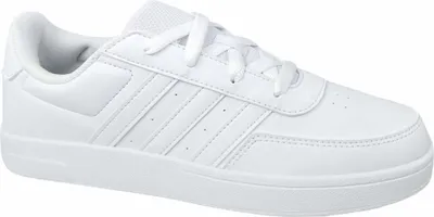 A white Adidas sneaker is shown from the side against a white background.