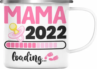 Produktbild von Trendation - Mama 2022 Loading Emaille Tasse Schwanger Schwangerschaftsverkündung Überraschung (Silber)