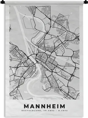 Produktbild von MuchoWow® Wandteppich Wandbehang Stadtplan - Manheim - Karte - Deutschland - Karte 60x90 cm Tapisserie Dekoration Wandtuch - Foto-Teppich - Abwaschbar