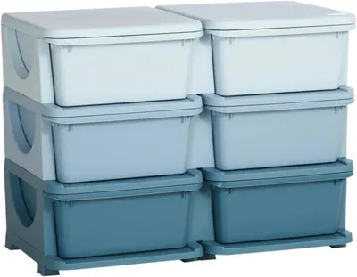 Produktbild von Ladenkast mit 6 Aufbewahrungsboxen, blau, 75 x 37 x 56,5 cm, für Kinderzimmer