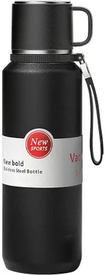 Immagine prodotto di Thermos in acciaio inossidabile con doppio filtro, thermos per bevande calde e fredde, nero, 800 ml - mantiene la temperatura per 24 ore - bottiglie a tenuta stagna con isolamento sottovuoto e tazza per caffè, ufficio, latte