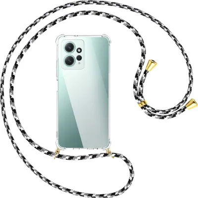 Produktbild von Handykette Backcover-Schutzhülle mit Band (Metall goldfarben) für Xiaomi Redmi Note 12 4G (6.67'') - schwarz/grau/weiß