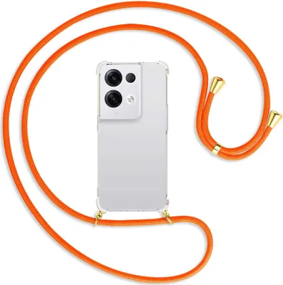 Produktbild von Handykette Backcover-Schutzhülle mit Band (Metall goldfarben) für Oppo Reno8 Pro 5G (6.62'') - neonorange
