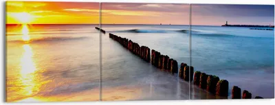Produktbild von Bild auf Leinwand - Leinwandbild - Meer Küste Strand Sonnenaufgang - 150x50cm - Wand Bild - Wanddeko - Leinwanddruck - Bilder - Kunstdruck - Leinwand bilder - Wandkunst - CA150x50-2781