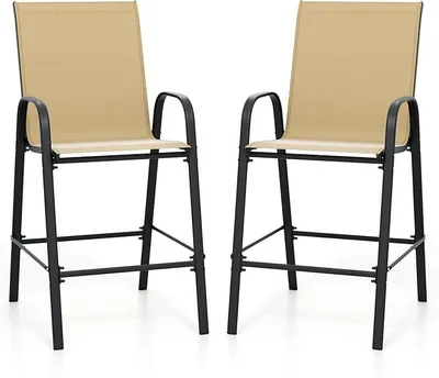 Produktbild von Barhocker Outdoor 2er Set, Barstühle mit Armlehnen, Fußstütze & hoher Rückenlehne, Tresenhocker bis zu 150 kg belastbar, Sitzhöhe 74 cm, Bistrohocker für Balkon, Garten & Poolbereich
