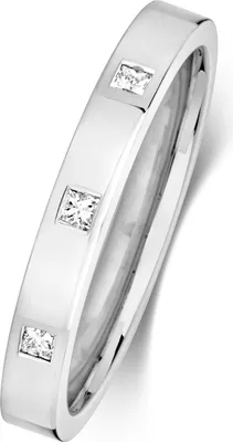 Produktbild von 9 Karat (375) Weißgold 1mm Flach Court Form Diamant Trauring/Ehering/Hochzeitsring Prinzessschliff 0.06 Karat H - I1, 53 (16.9); TRS368009KWRSM