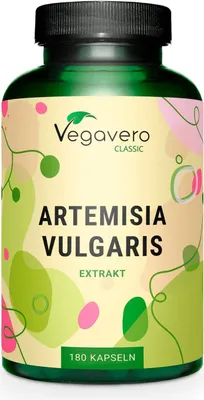 Produktbild von Vegavero Artemisia vulgaris Extrakt | 180 Kapseln | 600 mg Beifuß Extrakt pro Kapsel | vegan